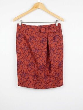 Vera Wang Lavender Label Silk Lined Jacquard Pencil Skirt Rust Orange Purple 6